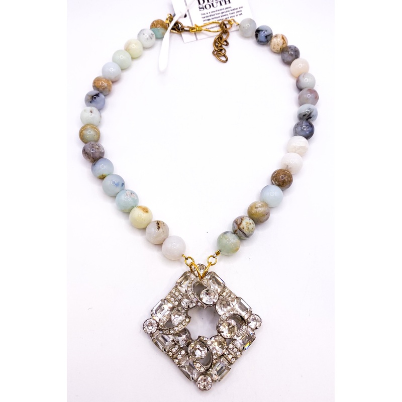 1950s Brooch 1960s Natural Blue Opal Bead Necklace | Made In The Deep South