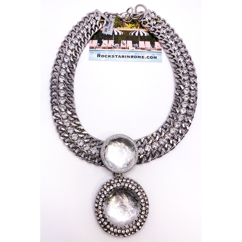 2 Large Faceted White Pave Brooch Necklace | Rockstar In Rome