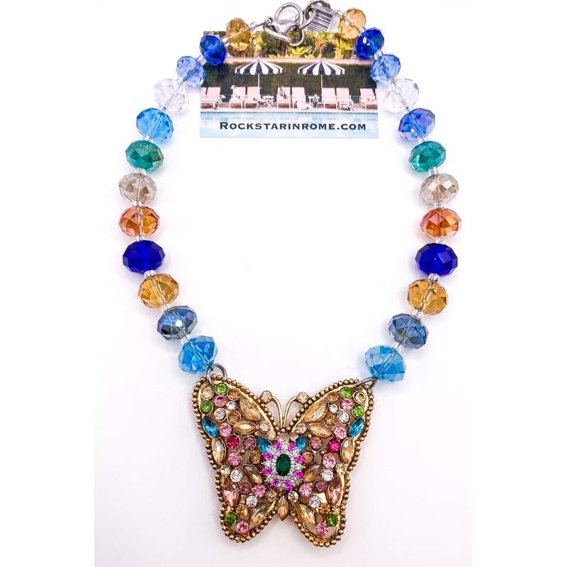Citrine & Pink Multi Butterfly Chandelier Crystal Necklace | Rockstar In Rome