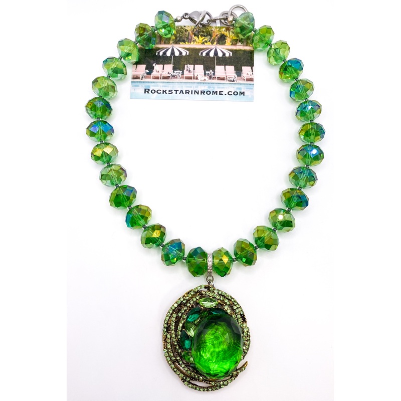 Faceted Green Amethyst Brooch Necklace | Rockstar In Rome