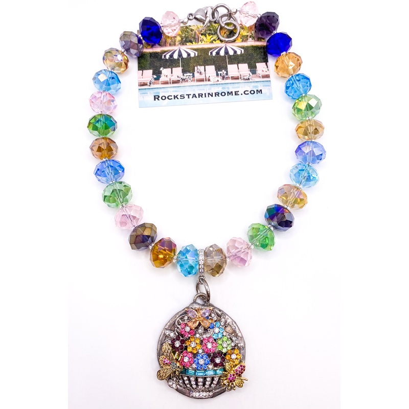 French Botanical Society Brooch Chandelier Crystal Necklace | Rockstar In Rome