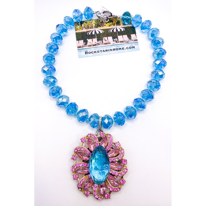 Marquis Tourmaline Pink Crystal Brooch Chandelier Crystal Necklace | Rockstar In Rome