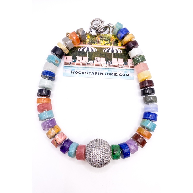 Pave Ball Assorted Gemstones Necklace | Rockstar In Rome