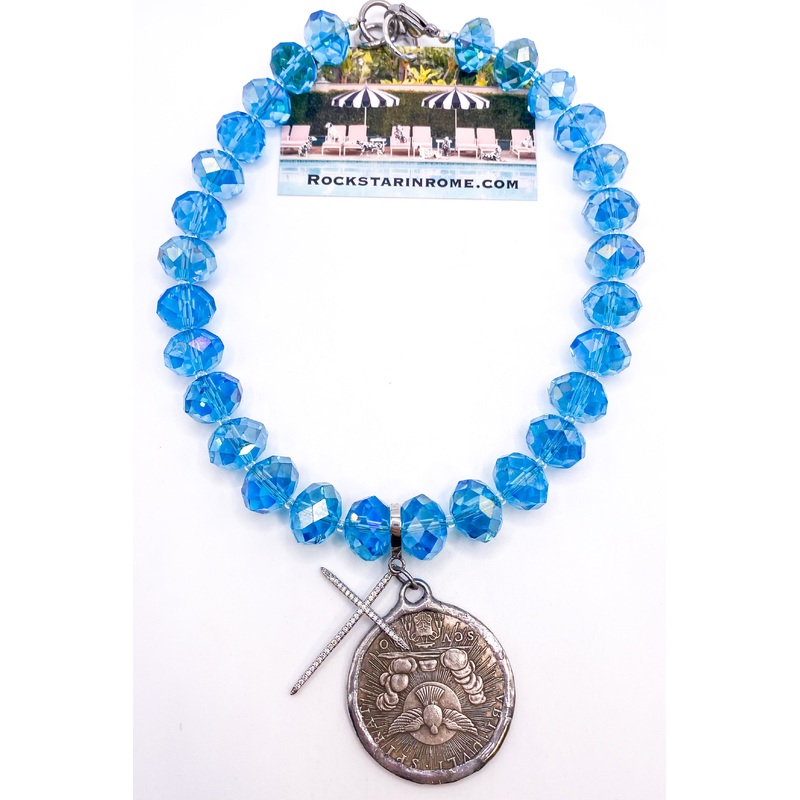 Pave Cross & Coin Chandelier Crystal Necklace | Rockstar In  Rome