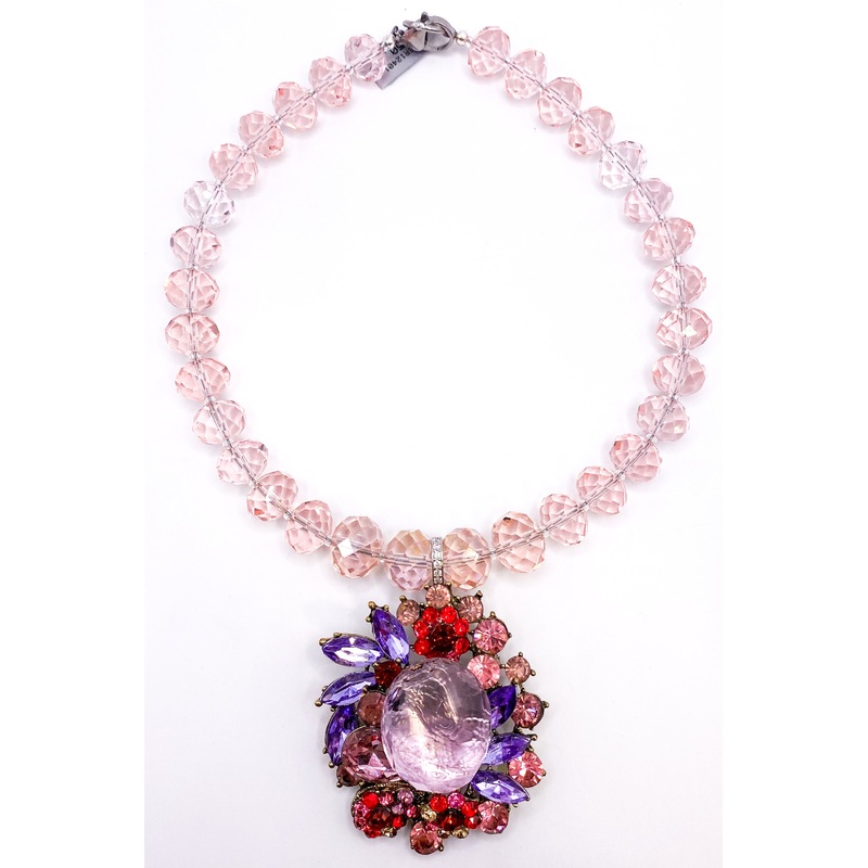 Pink Topaz + Crystal Brooch Necklace | Rockstar In Rome