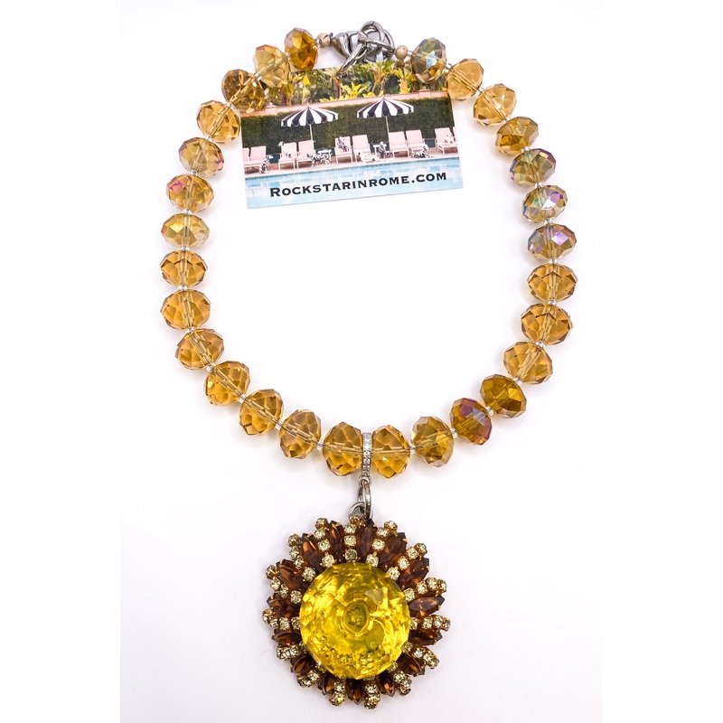 Quartz and Crystal 60s Italian Brooch Necklace | Rockstar In Rome