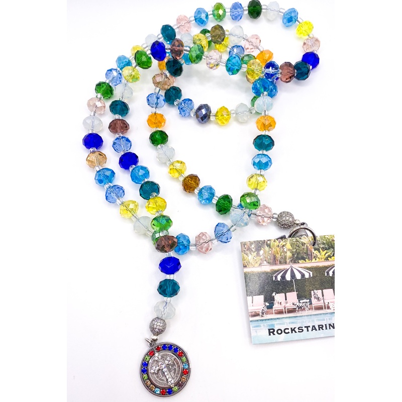 Quartz Cross Medal Multi Chandelier Necklace | Rockstar In Rome