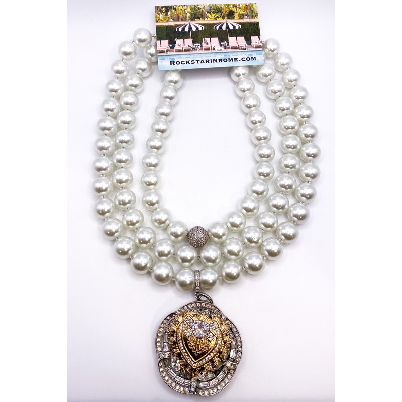 Triple Pearl Brooch Necklace | Rockstar In Rome