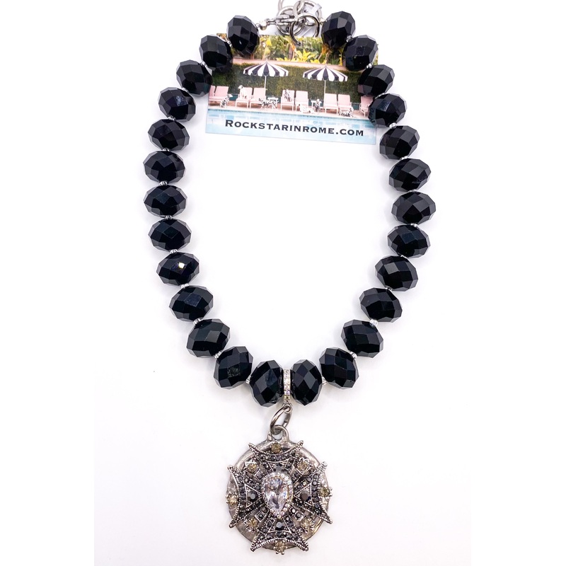 Vintage Italian Quartz and Crystals Cross Necklace  | Rockstar In Rome