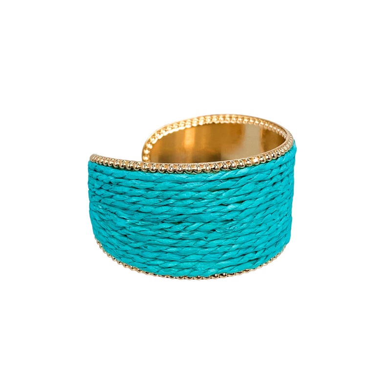 Island Hopping Raffia Cuff Bracelet – Turquoise – FINAL SALE