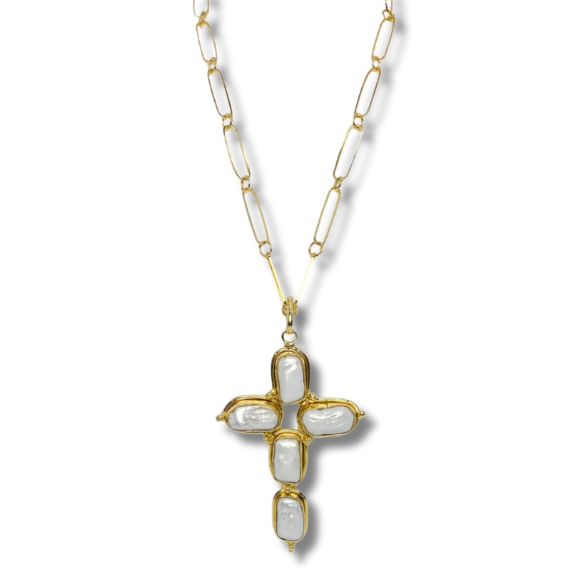 Micah  Pearl Cross Necklace