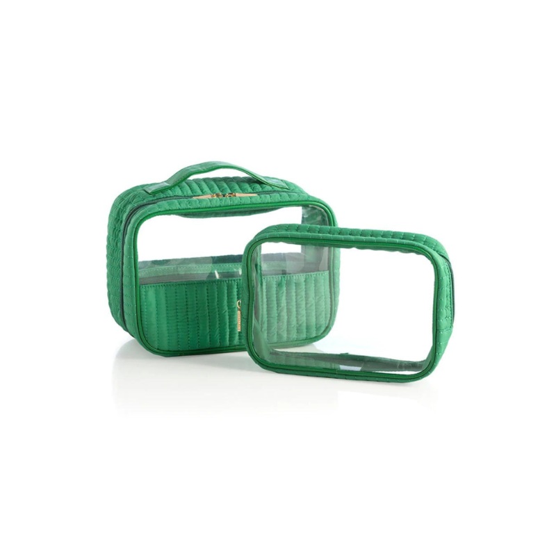 Ezra Set of 2 Clear Cosmetic Cases – Green