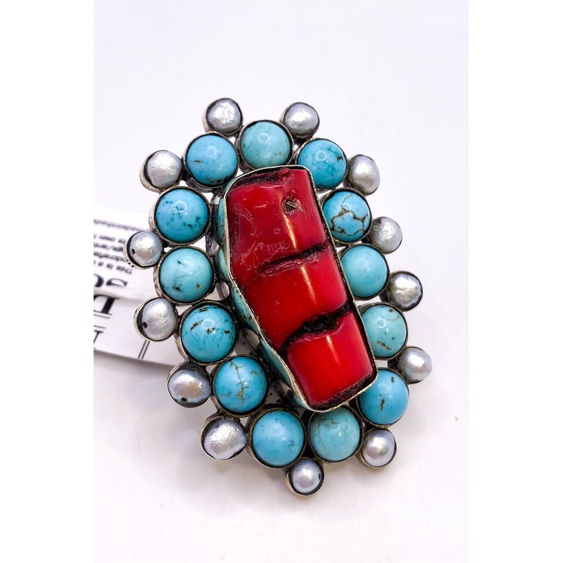 1960s Coral Pearl Turquoise Ring Size 8 | Made In The Deep South