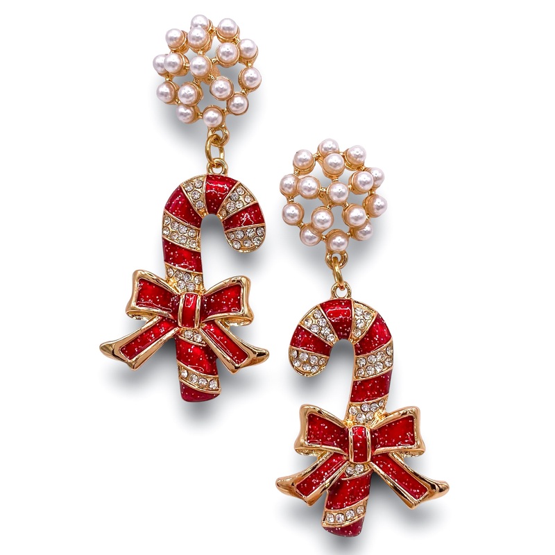 Candy Cane Lane Earrings|Red