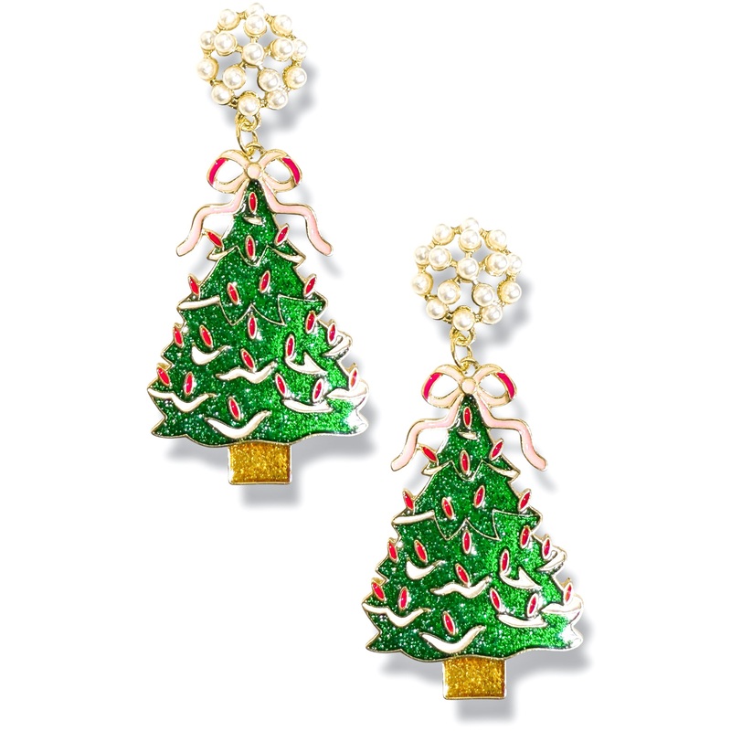 Joy to the World Christmas Tree Earrings