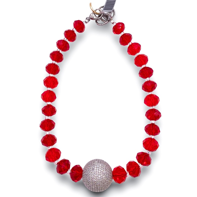 XL Pave Ball Red Chandelier Crystal Necklace | Rockstar In Rome