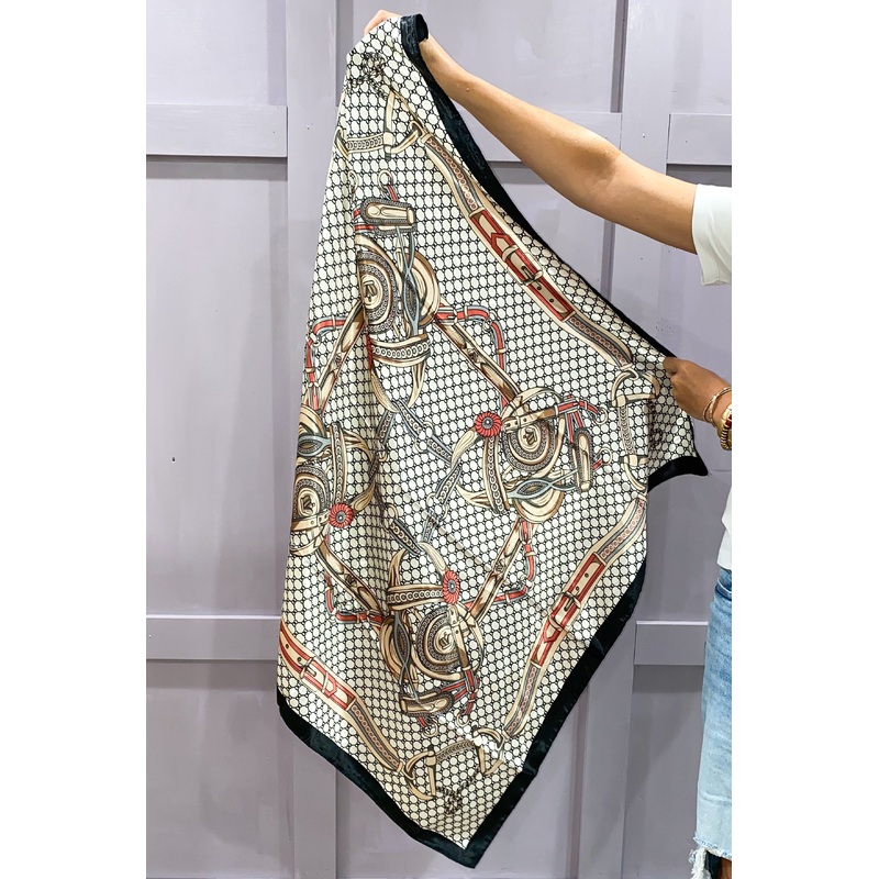 Chain Printed Ivory Square Scarf