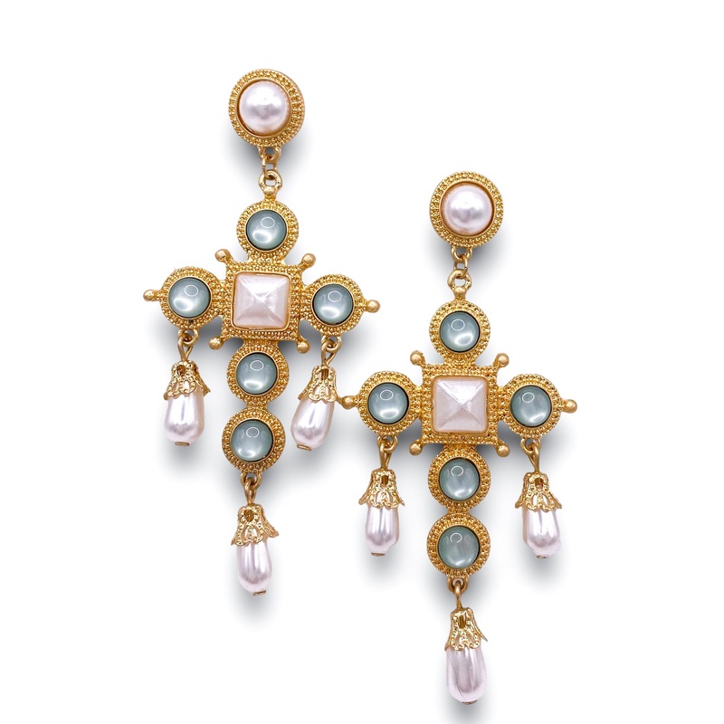 Fully Jeweled Earrings – Sage – FINAL SALE