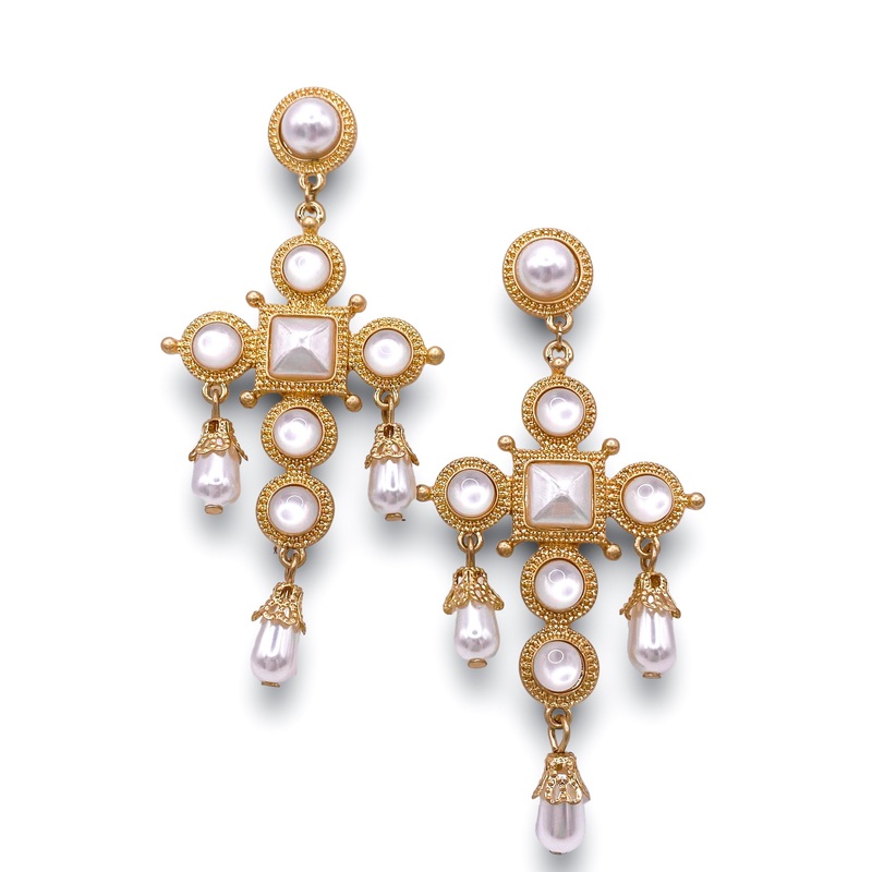 Fully Jeweled Earrings – White – FINAL SALE