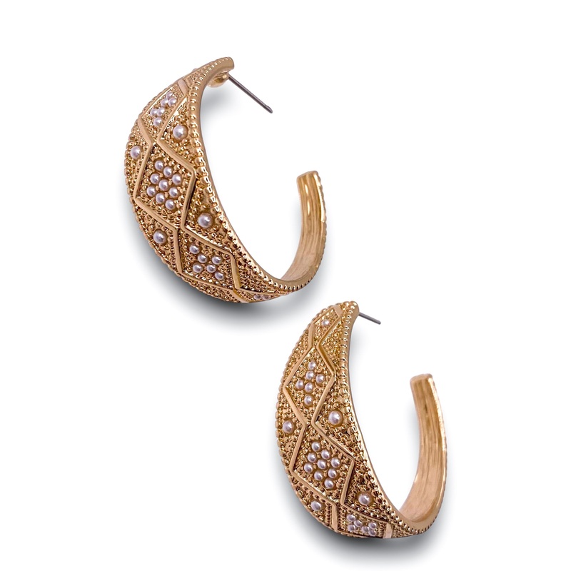Heart of Gold Hoops|Gold/Cream