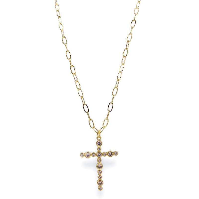 Bubble Cross Necklace|Gold