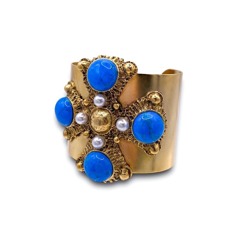 Cross Me Cuff – Turquoise | Yochi – FINAL SALE