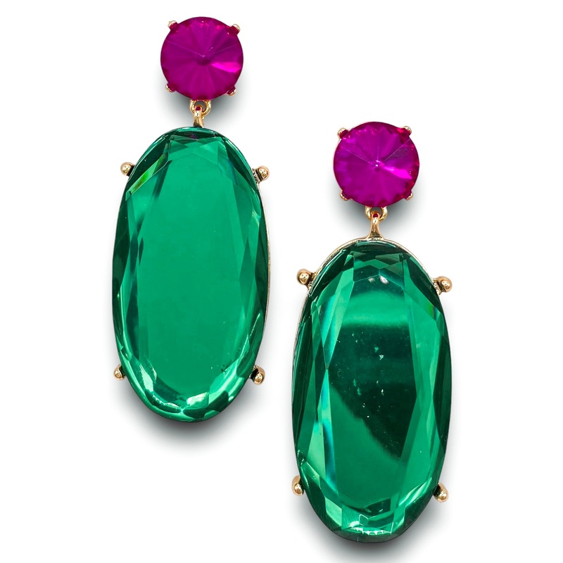 Head Over Heels Earrings|Green/Fuchsia