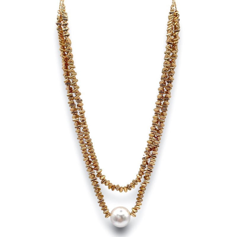 Perfect Duo Gold Beaded Pearl Layered Necklace
