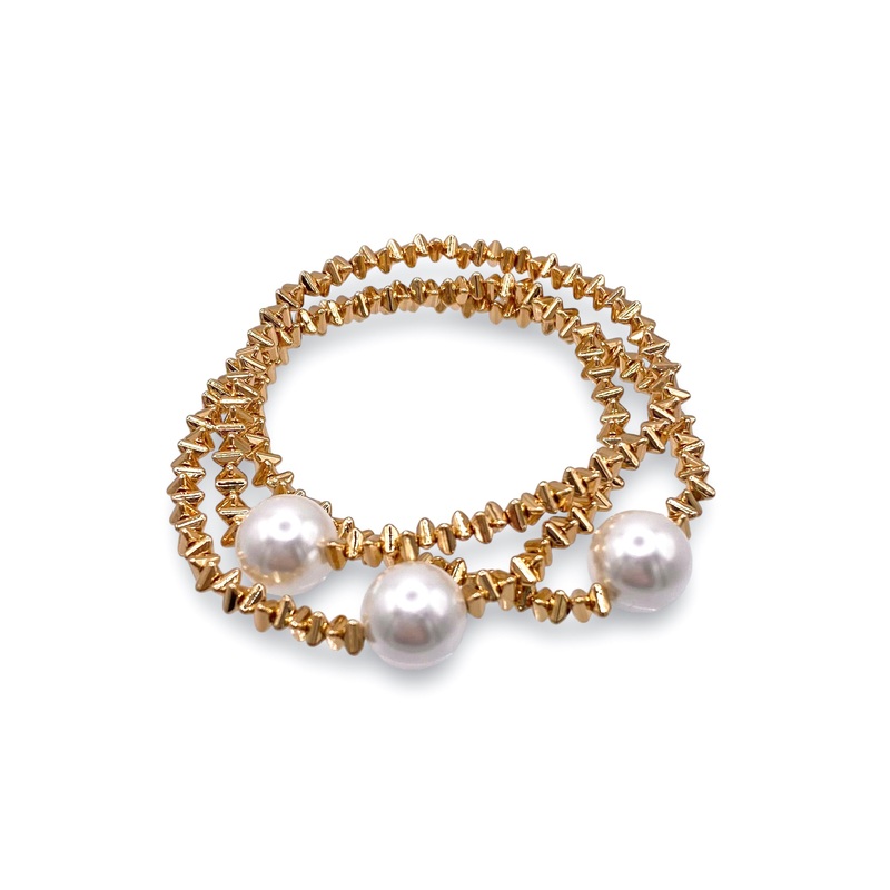 Perfect Trio Bracelet Set|Gold/Cream