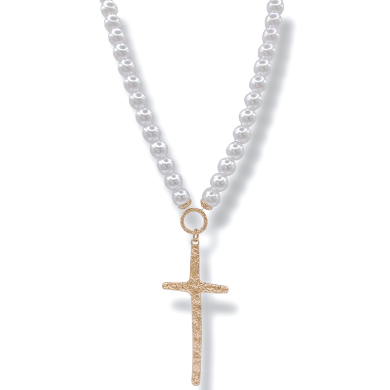 So Amazing Cream Beaded Cross Necklace *Final Sale*