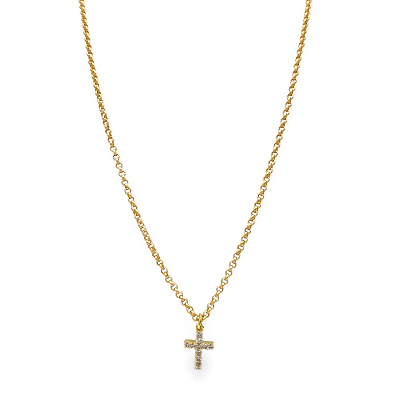 DOORBUSTER – Crystal Cross Christ Necklace – Gold | Virtue