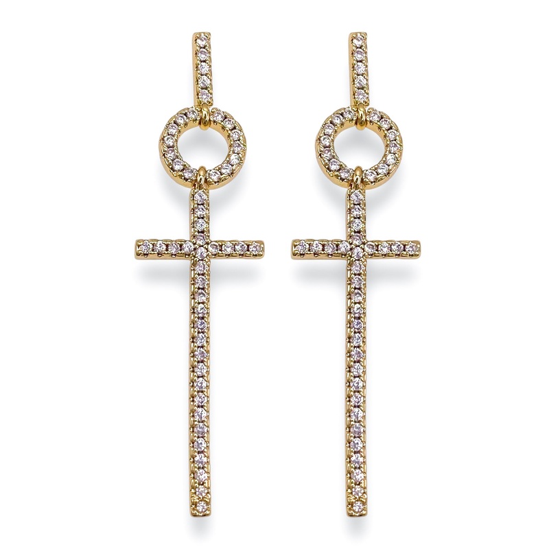 DOORBUSTER – Crystal Cross Earrings – Gold | Treasure Jewels