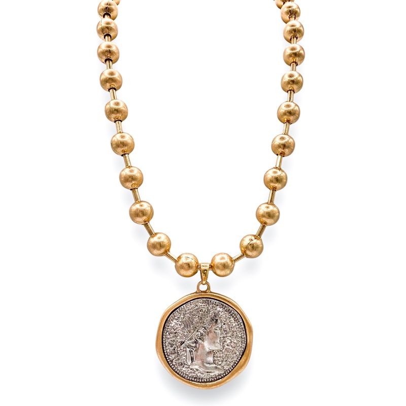 Off Tone Coin Pendant Ball Chain Necklace
