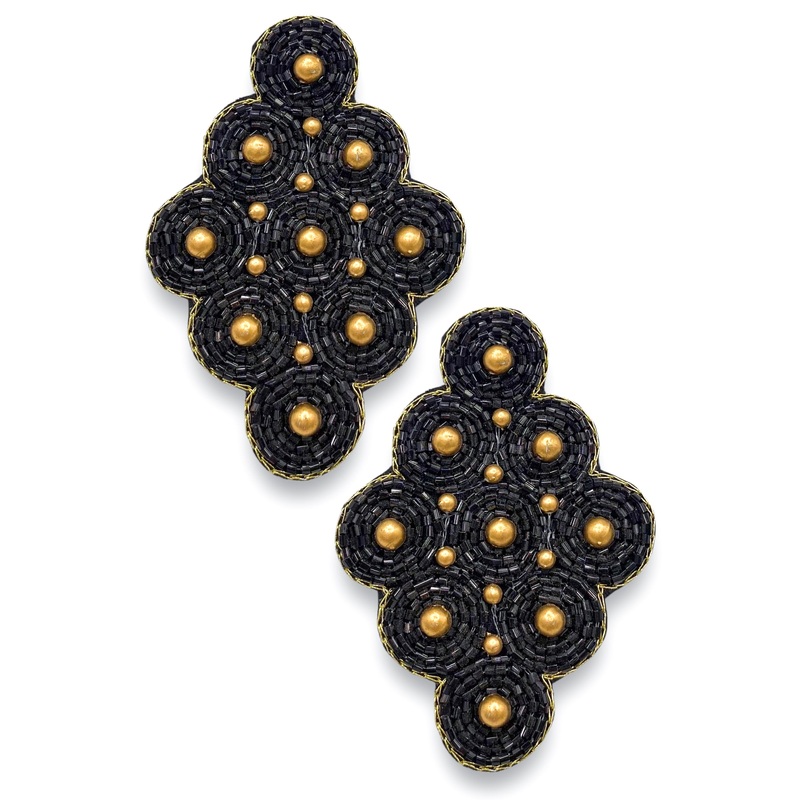 Around The World Black Beaded Earrings