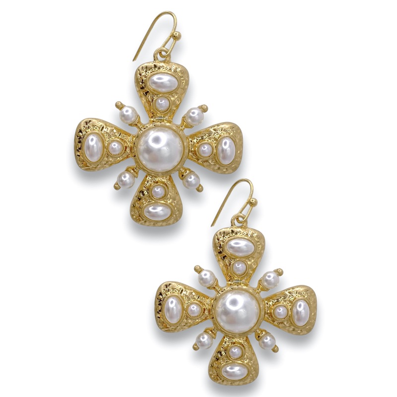 All The Praise Pearl Cross Earrings