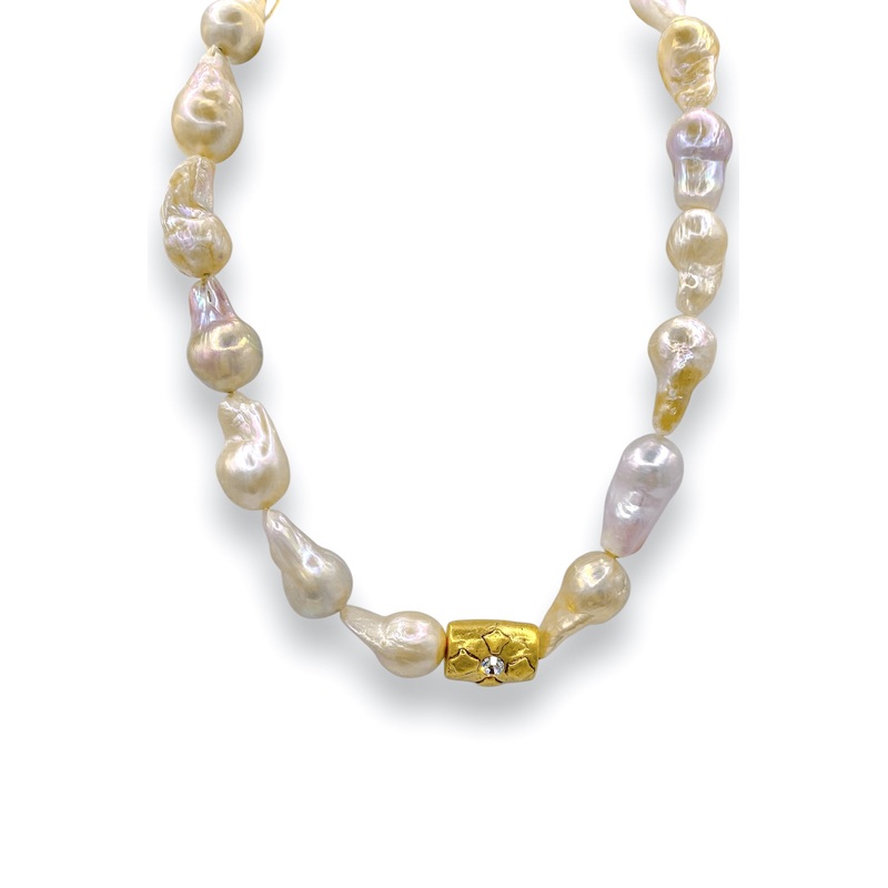 Made In The Deep South Modern Crystal Spacer Bead Baroque Pearl Necklace