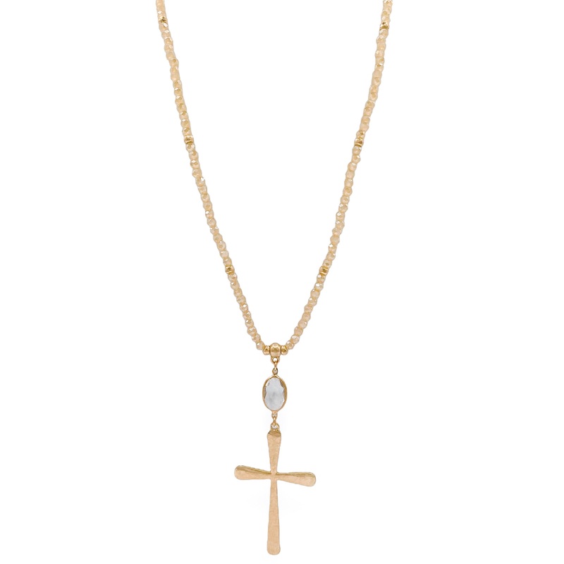 All Is Well Champagne Cross Bead Necklace *Final Sale*