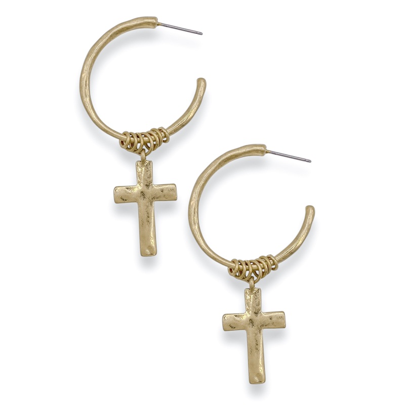 Come Forward Gold Cross Hoop Earrings – FINAL SALE
