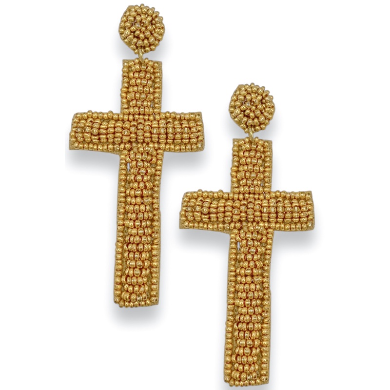 One Day At A Time Gold Beaded Cross Earring – FINAL SALE