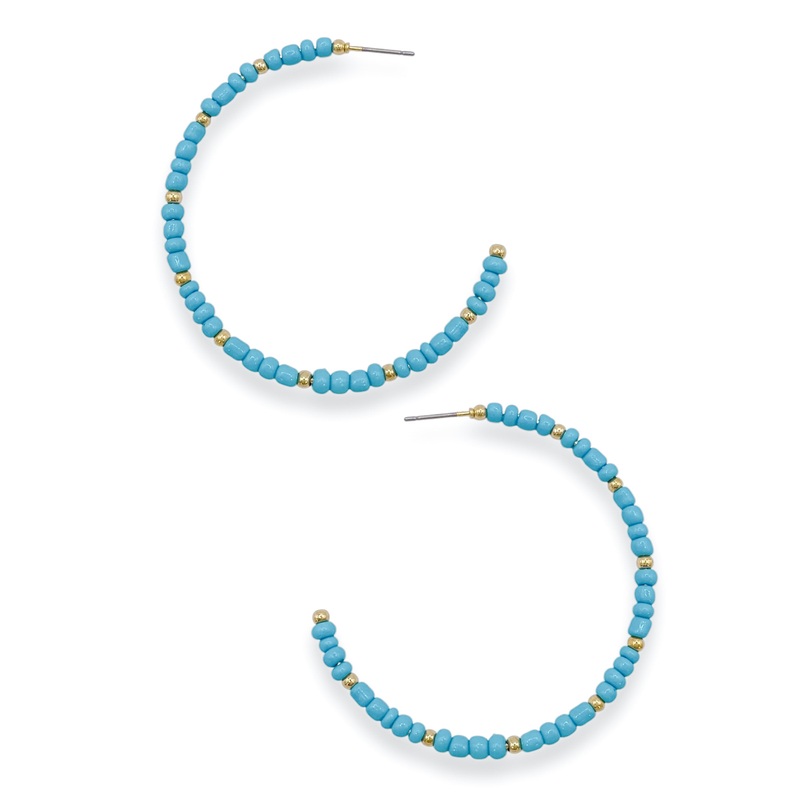 Out In The Open Blue Beaded Open Hoop Earrings *Final Sale*