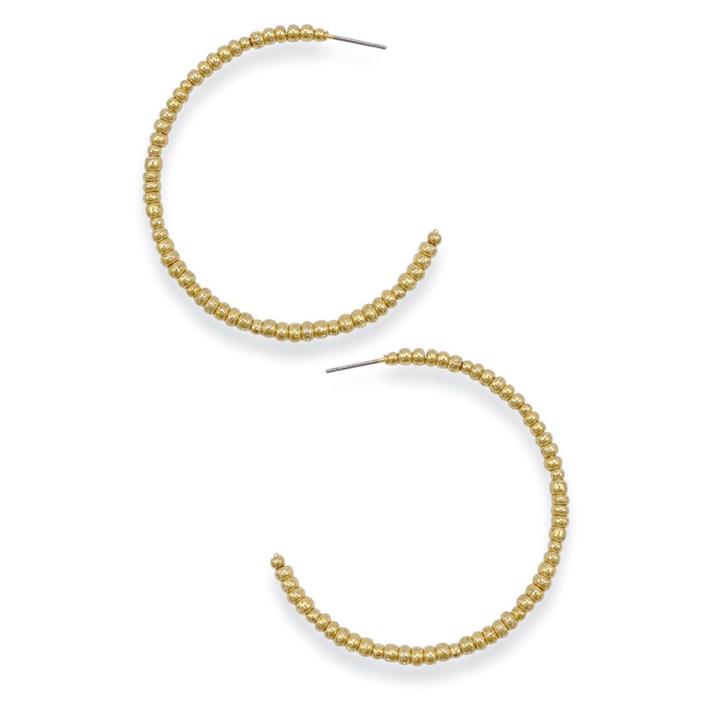 Out In The Open Gold Beaded Open Hoop Earrings