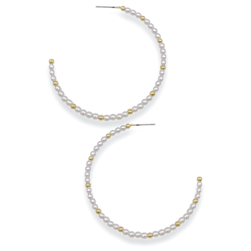 Out In The Open White Beaded Open Hoop Earrings – FINAL SALE