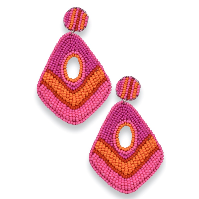Stop And Stare Fuchsia Beaded Earrings