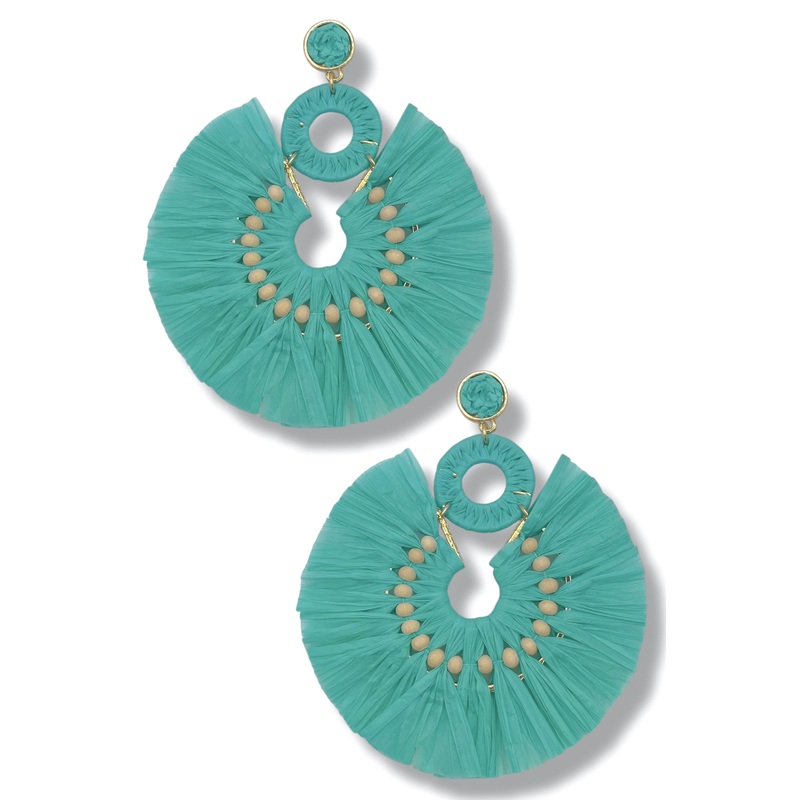 Biggest Fan Turquoise Raffia Earrings *Final Sale*