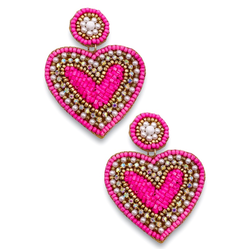 Heart On Fire Fuchsia Beaded Earrings –
