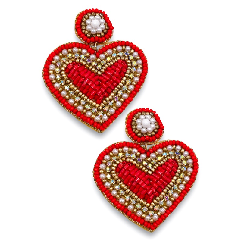 Heart On Fire Red Beaded Earrings