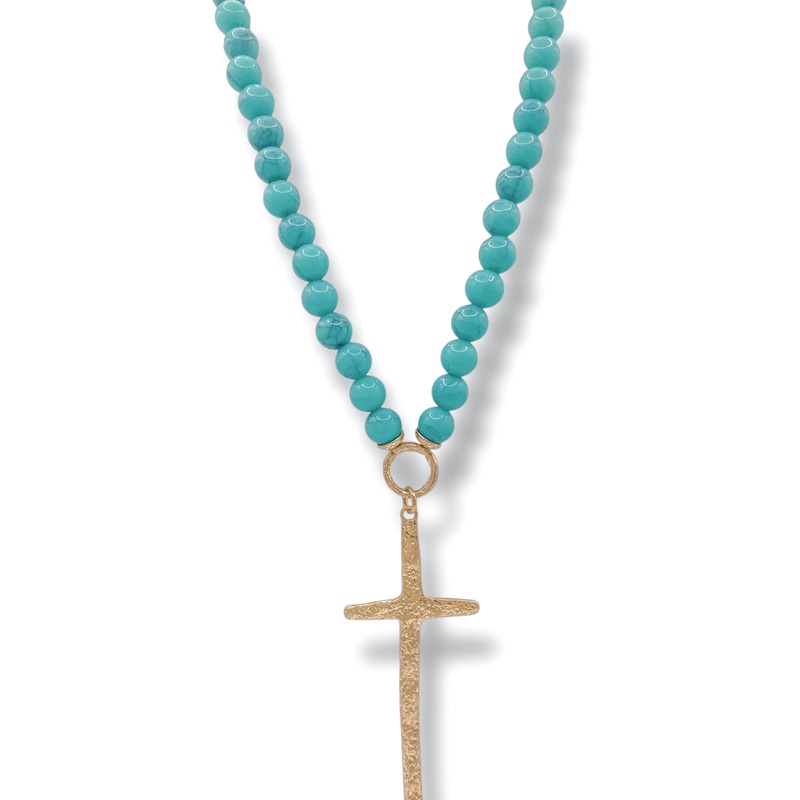 So Amazing Turquoise Beaded Cross Necklace