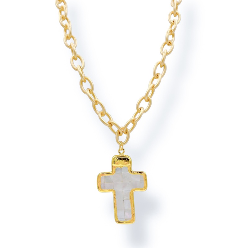 Virtue Living Hope White MOP Cross Chain Necklace *Final Sale*