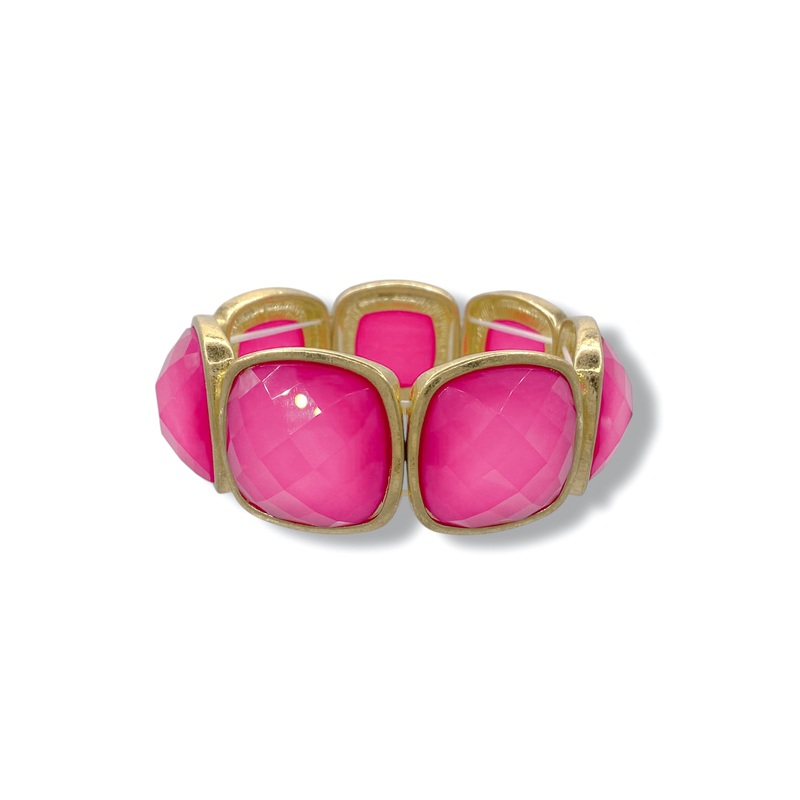 Ella Fuchsia Epoxy Square Stone Statement Stretch Bracelet