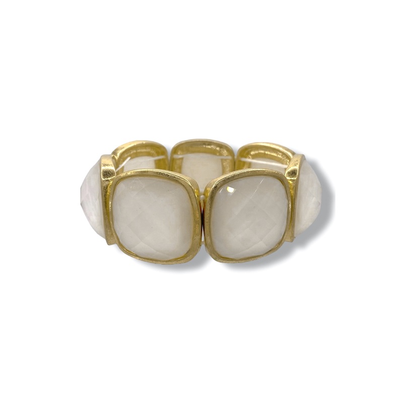 Ella White Epoxy Square Stone Statement Stretch Bracelet